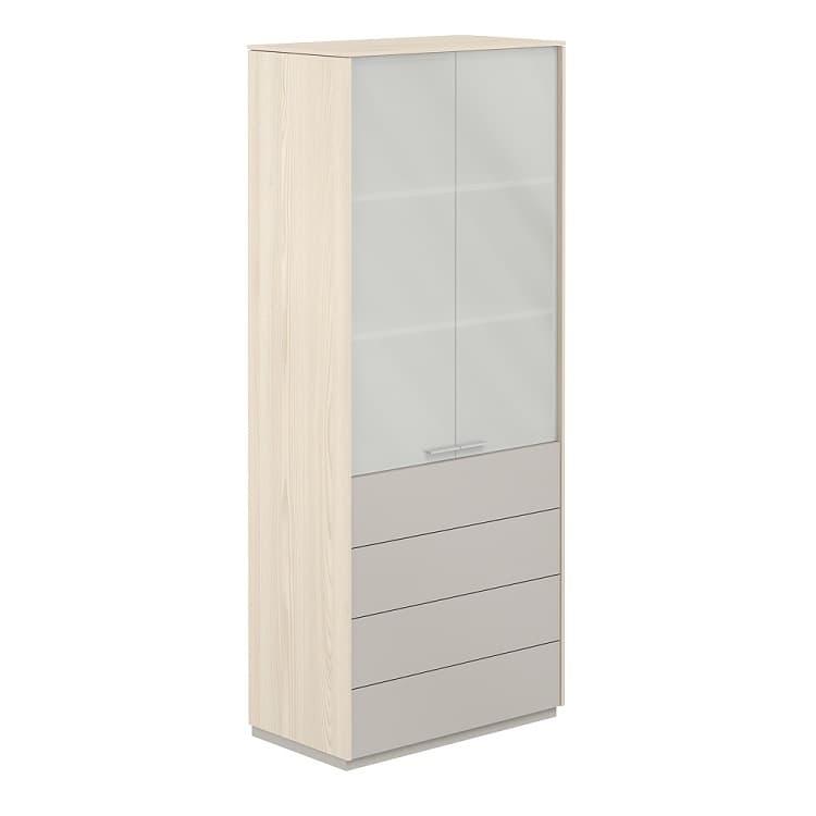 Шкаф высокий с распашными стеклянными фасадами и ящиками Norden Атлас NZ-0332.YN.GS