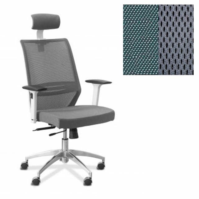 Кресло руководителя Юнитекс Aero lux с подголовником (белый каркас) сетка/ткань TW серая/серая