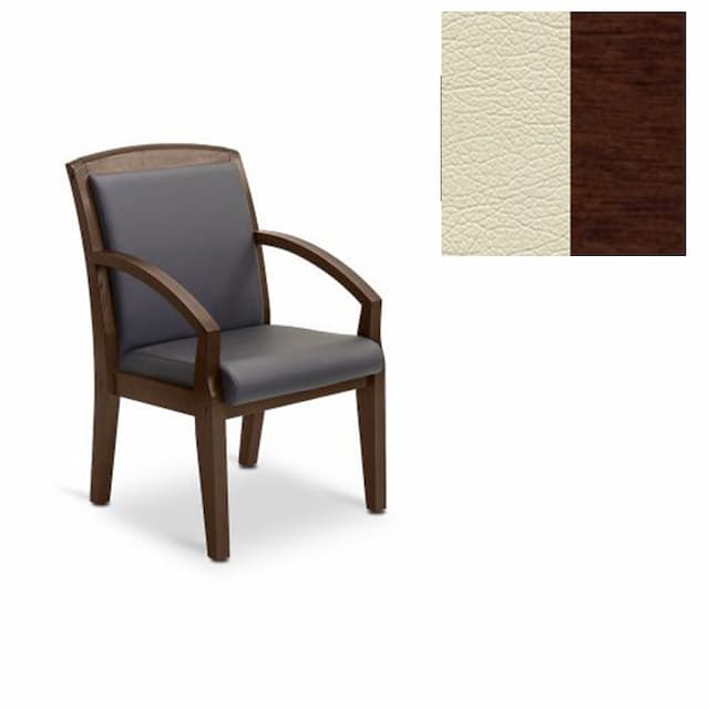 Кресло Юнитекс Граф для посетителя экокожа премиум светло-бежевая CN1112/дерево-орех гамильтон